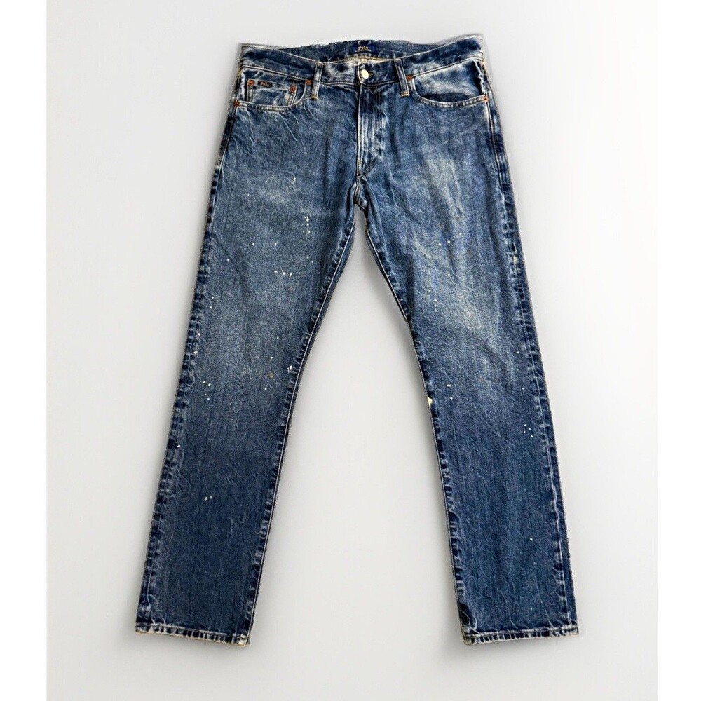 Polo Ralph Lauren Varick Jeans Mens 33x32 Slim Straight Paint Splatter Denim Art